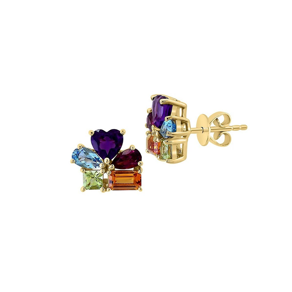 14K Yellow Gold, Amethyst, Blue Topaz, Citrine, Rhodolite, Peridot Candy Stud Earrings