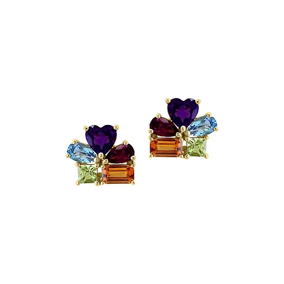 14K Yellow Gold, Amethyst, Blue Topaz, Citrine, Rhodolite, Peridot Candy Stud Earrings