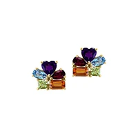 14K Yellow Gold, Amethyst, Blue Topaz, Citrine, Rhodolite, Peridot Candy Stud Earrings