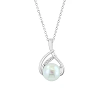 Sterling Silver, 8.5MM Freshwater Pearl & 0.02 CT. T.W. Diamond Pendant Necklace