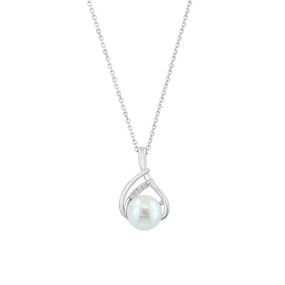 Sterling Silver, 8.5MM Freshwater Pearl & 0.02 CT. T.W. Diamond Pendant Necklace