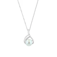 Sterling Silver, 8.5MM Freshwater Pearl & 0.02 CT. T.W. Diamond Pendant Necklace