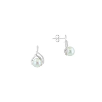 Sterling Silver, 8.5MM Freshwater Pearl & 0.04 CT. T.W. Diamond Earrings