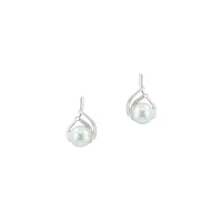 Sterling Silver, 8.5MM Freshwater Pearl & 0.04 CT. T.W. Diamond Earrings