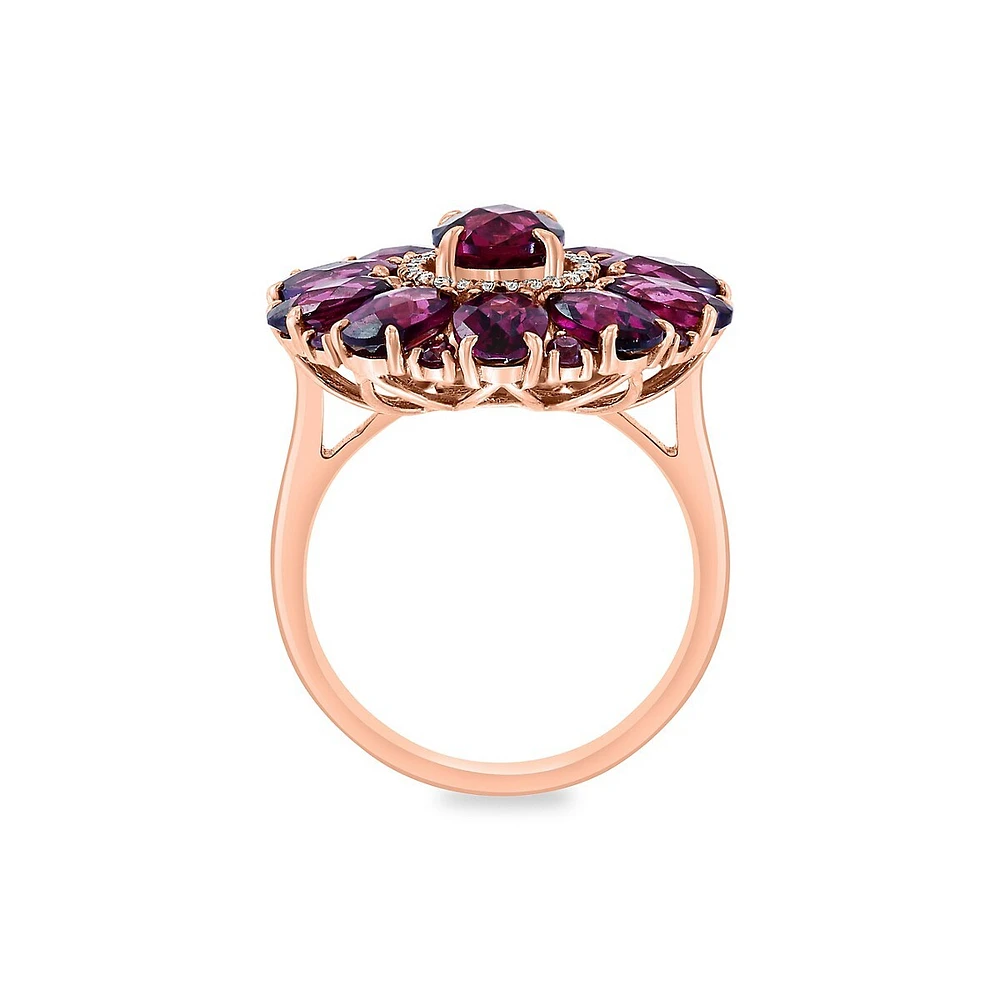 14K Rose Gold, 0.09 CT. T.W. Diamond & Rhodolite Ring