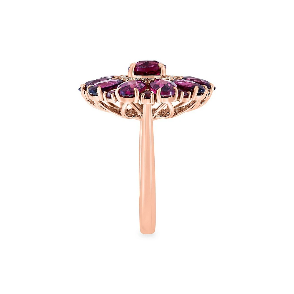 14K Rose Gold, 0.09 CT. T.W. Diamond & Rhodolite Ring