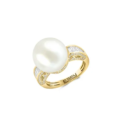 14K Yellow Gold, 13MM Freshwater Pearl & 0.6 CT. T.W. Diamond Ring