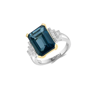 Two-Tone 14K Gold, 0.26 CT. T.W. Diamond & London Blue Topaz Ring