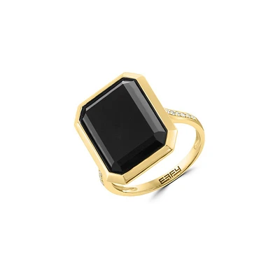 14K Yellow Gold, 0.06 CT. T.W. Channel Diamond & Onyx Ring