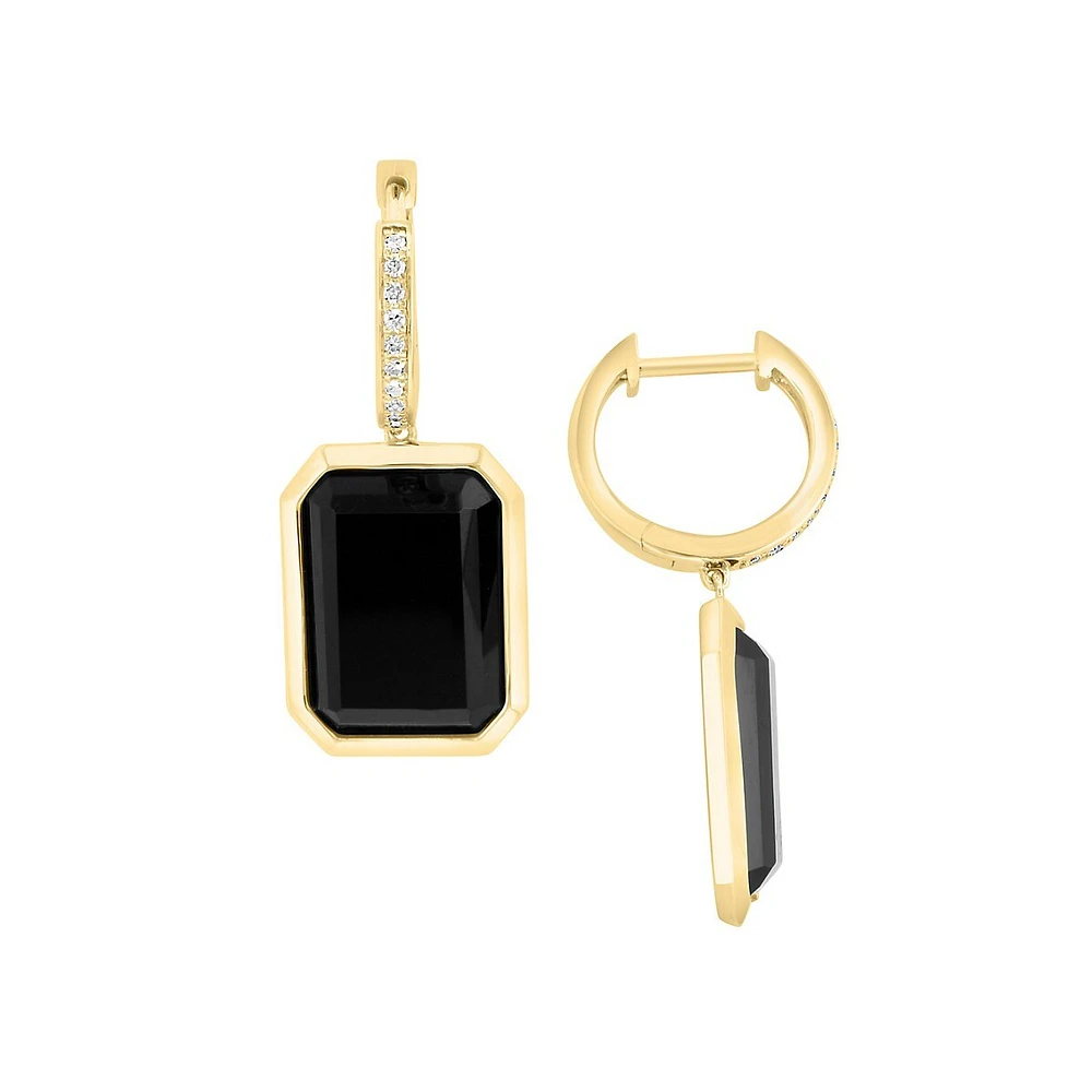 Pendants d'oreilles en or jaune 14 ct à pendentif avec diamants de 0,11 ct (PT) et onyx