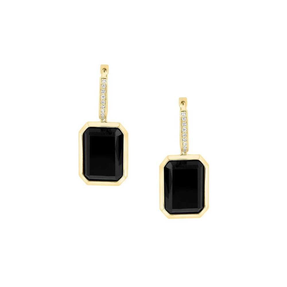 Pendants d'oreilles en or jaune 14 ct à pendentif avec diamants de 0,11 ct (PT) et onyx