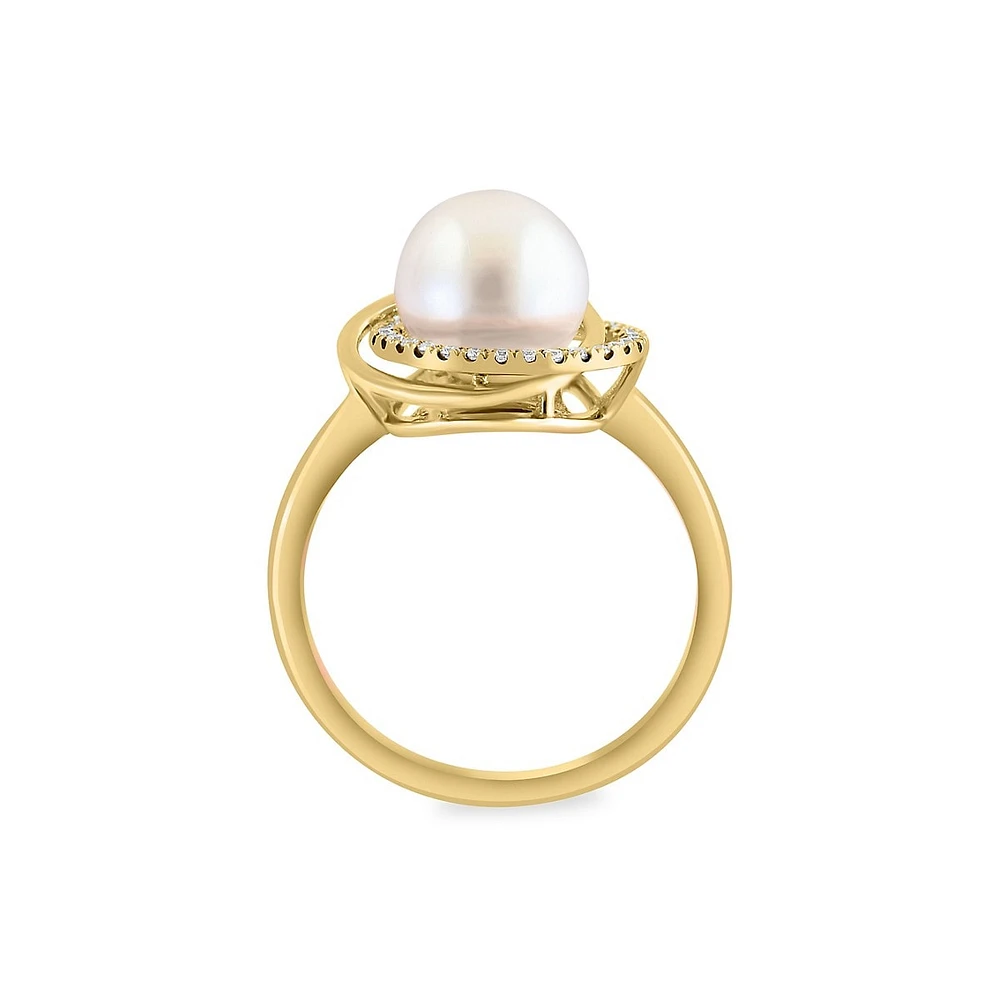 14K Yellow Gold, 0.11 CT. T.W. Diamond & 8MM Freshwater Pearl Ring