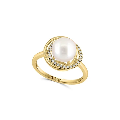 14K Yellow Gold, 0.11 CT. T.W. Diamond & 8MM Freshwater Pearl Ring