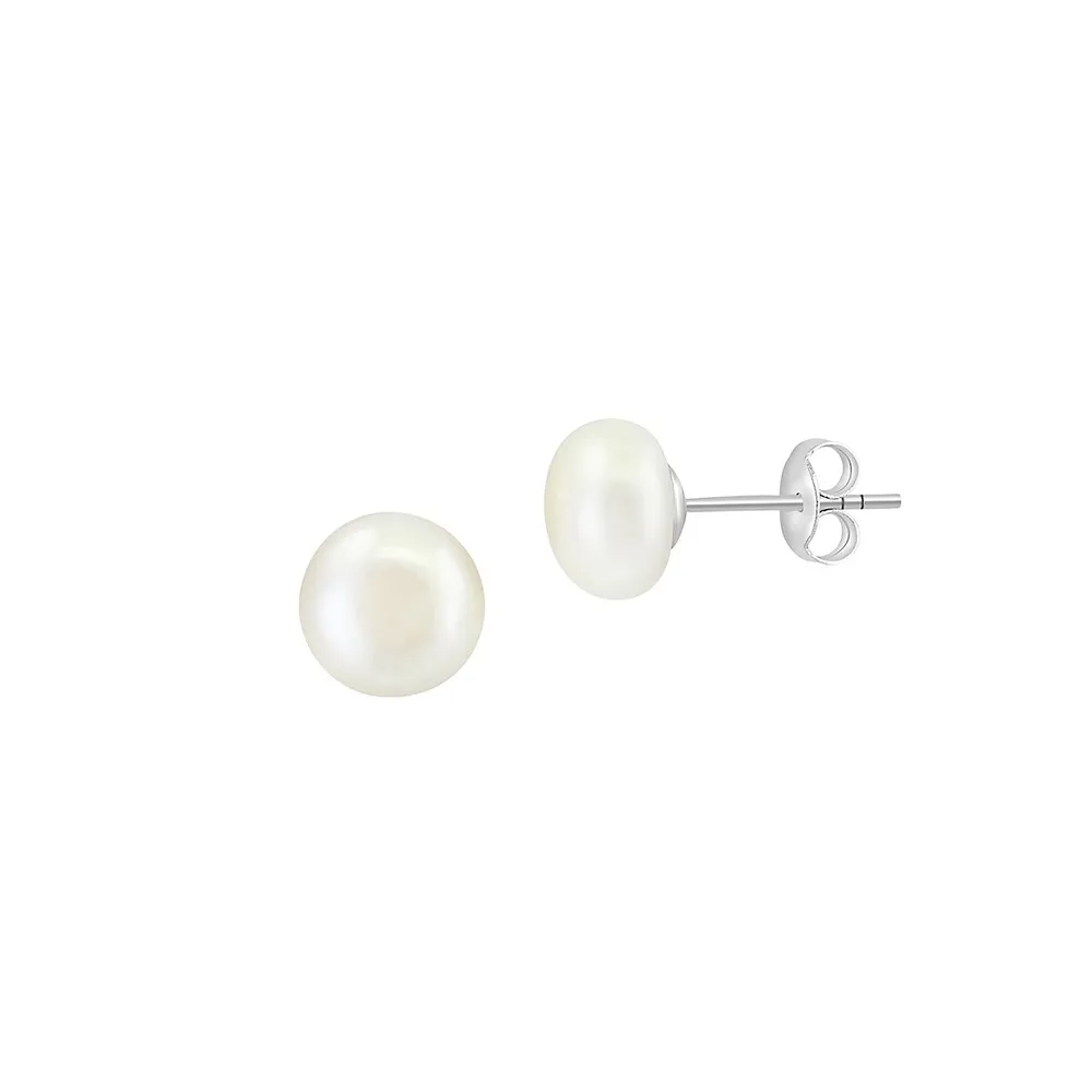 Sterling Silver & 8-9MM Freshwater Pearl Earring, Necklace & Bracelet Set