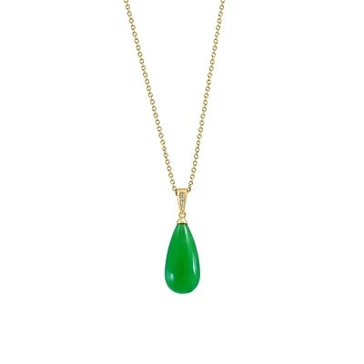 Collier en or jaune 14 ct à pendentif avec diamants de 0,01 ct (PT) et jade