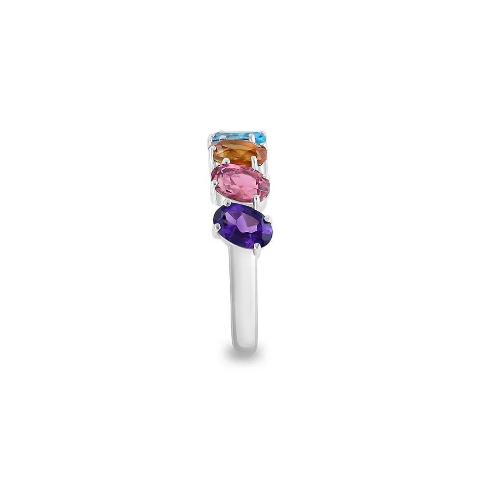 Sterling Silver, Amethyst, Pink Sappphire, Citrine, Blue Topaz, Garnet & Peridot Ring