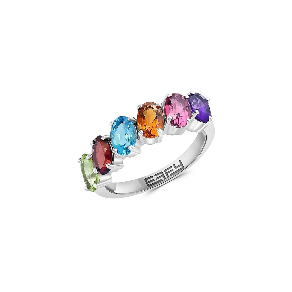 Sterling Silver, Amethyst, Pink Sappphire, Citrine, Blue Topaz, Garnet & Peridot Ring