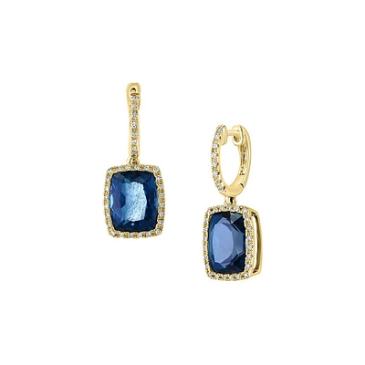 Boucles d'oreilles en or jaune 14 ct, à diamants 0,2 ct (PT) et à topazes bleues de Londres