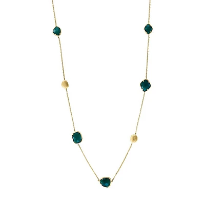 14K Yellow Gold & Green Onyx Long Station Necklace