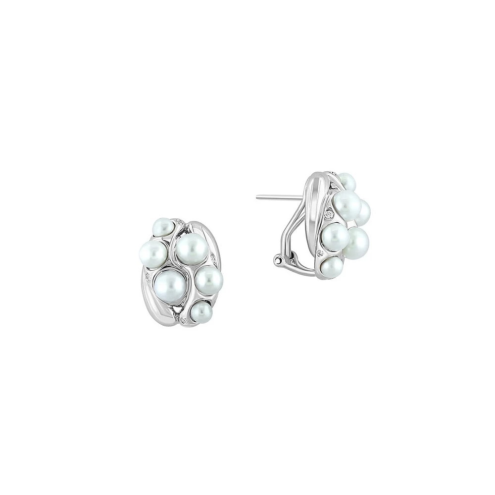 Sterling Silver, 3MM-5MM Freshwater Pearl & 0.09 CT. T.W. Diamond Earrings