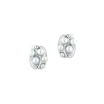 Sterling Silver, 3MM-5MM Freshwater Pearl & 0.09 CT. T.W. Diamond Earrings