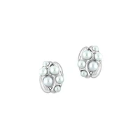 Sterling Silver, 3MM-5MM Freshwater Pearl & 0.09 CT. T.W. Diamond Earrings