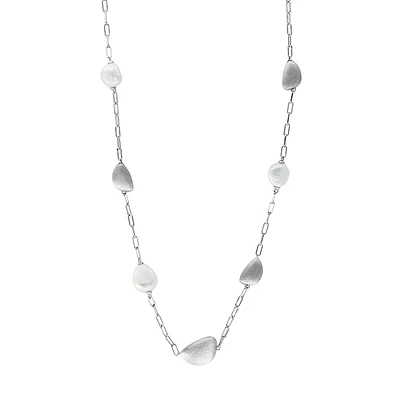 Sterling Silver & 5MM Freshwater Pearl Station Necklace