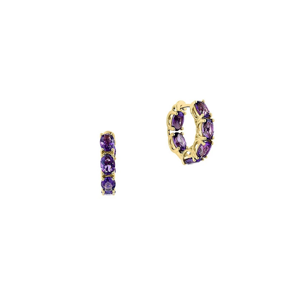 14K Yellow Gold & Amethyst Basket Huggie Earrings