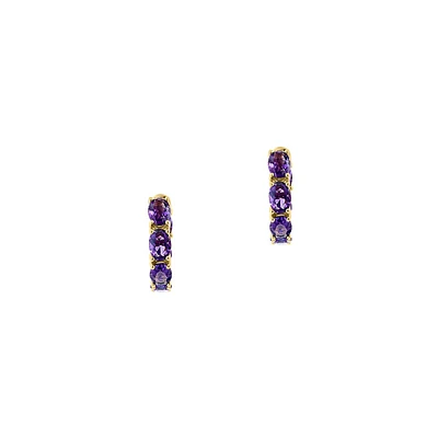 14K Yellow Gold & Amethyst Basket Huggie Earrings