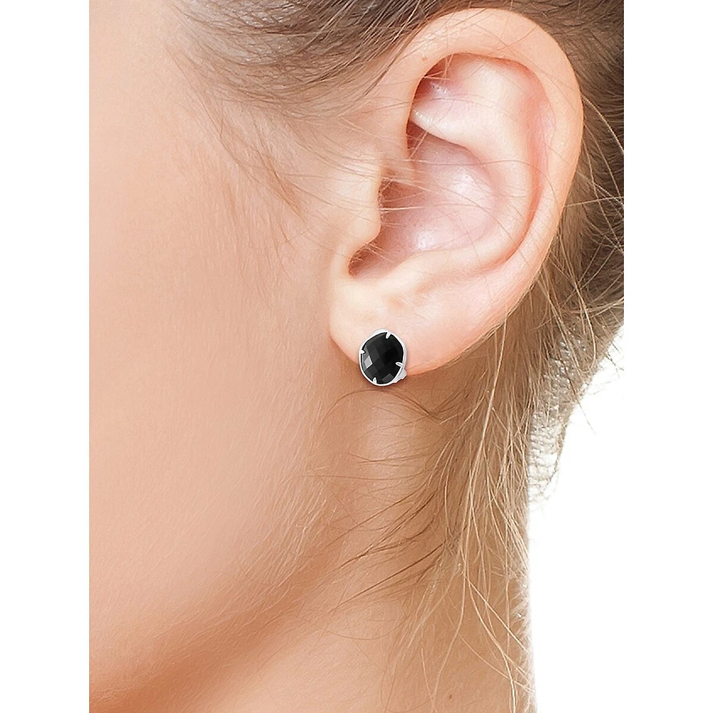 Sterling Silver & Onyx Claw-Set Stud Earrings