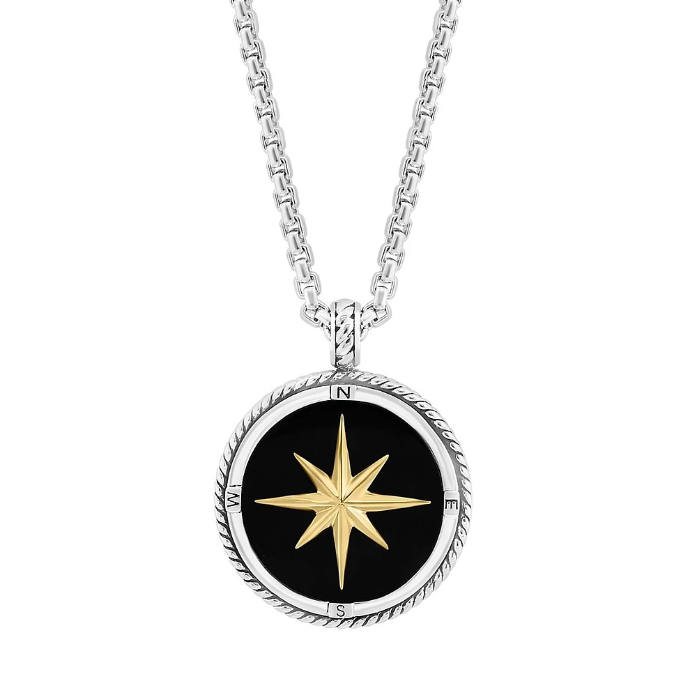 Sterling Silver, 14K Gold Over Silver & Onyx North Star Pendant Necklace