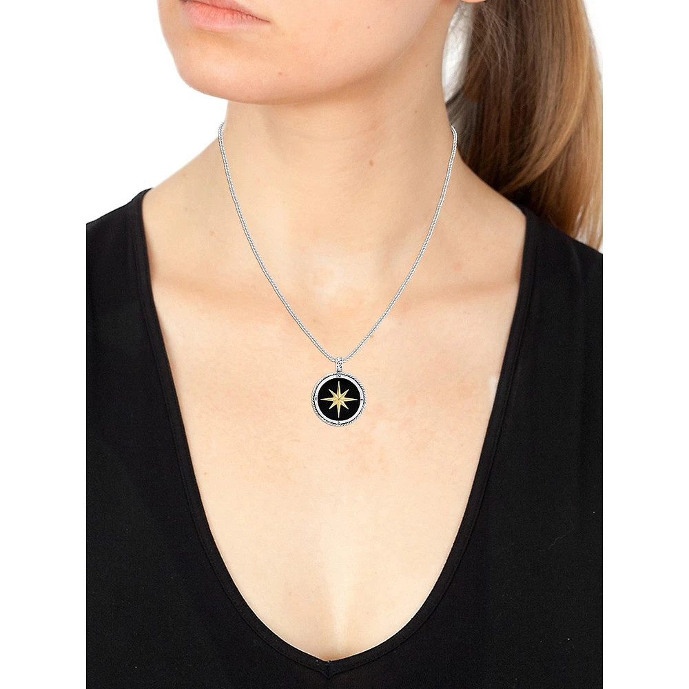 Sterling Silver, 14K Gold Over Silver & Onyx North Star Pendant Necklace