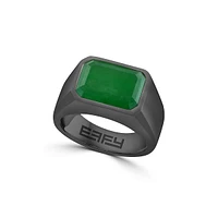 Men's Gunmetal-Tone Sterling Silver & Jade Ring