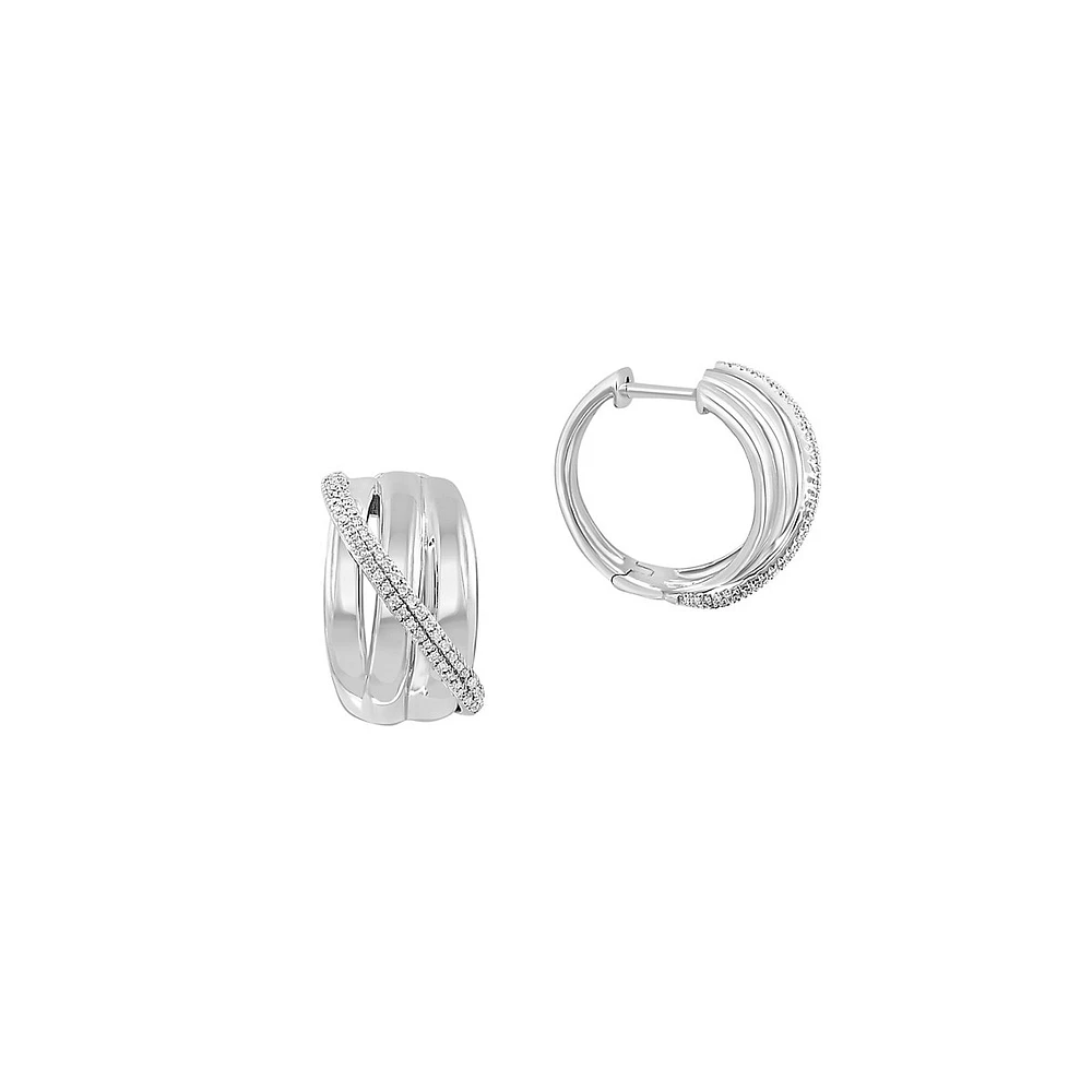 Sterling Silver & 0.34 CT. T.W. Diamond Huggie Hoop Earrings