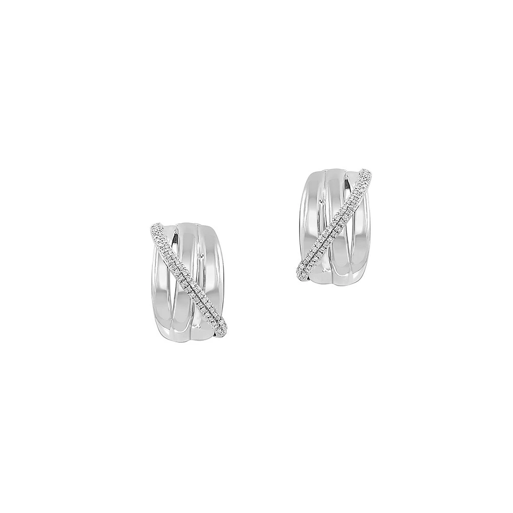 Sterling Silver & 0.34 CT. T.W. Diamond Huggie Hoop Earrings