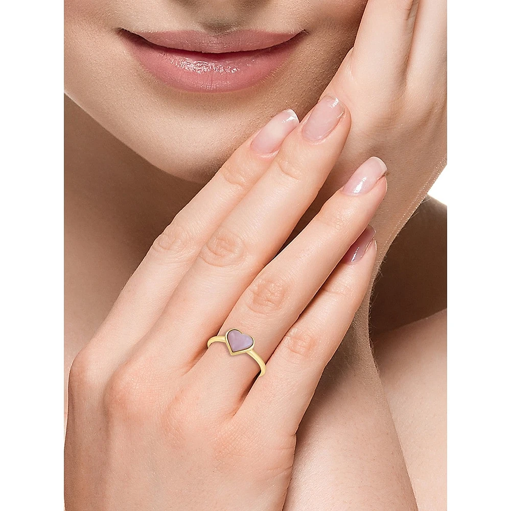 14K Yellow Gold & Pink Opal Heart Ring