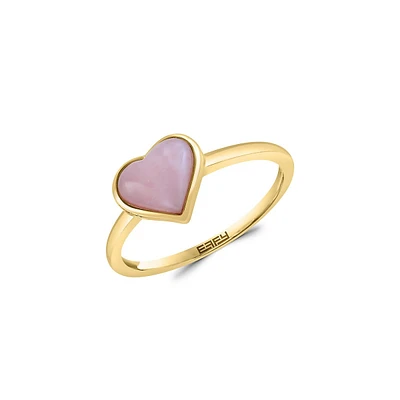 14K Yellow Gold & Pink Opal Heart Ring