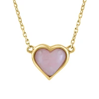 14K Yellow Gold & Pink Opal Heart Pendant Necklace