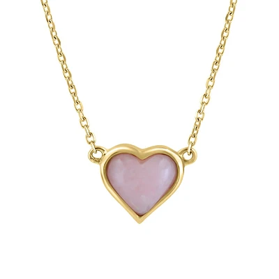 14K Yellow Gold & Pink Opal Heart Pendant Necklace