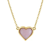 14K Yellow Gold & Pink Opal Heart Pendant Necklace