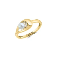 14K Yellow Gold, 4.5MM Freshwater Pearl & 0.02 CT. T.W. Diamond Ring