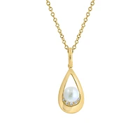 14K Yellow Gold, 4.5MM Freshwater Pearl & 0.02 CT. T.W. Diamond Pendant Necklace