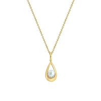 14K Yellow Gold, 4.5MM Freshwater Pearl & 0.02 CT. T.W. Diamond Pendant Necklace