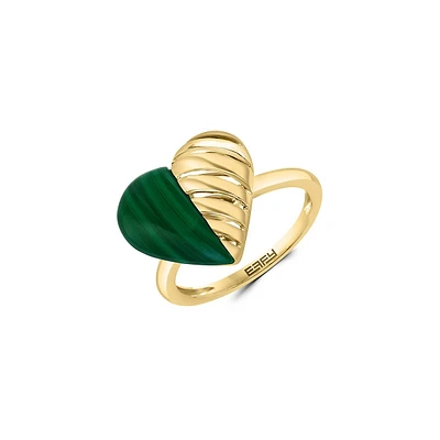 14K Yellow Gold & Malachite Heart Ring