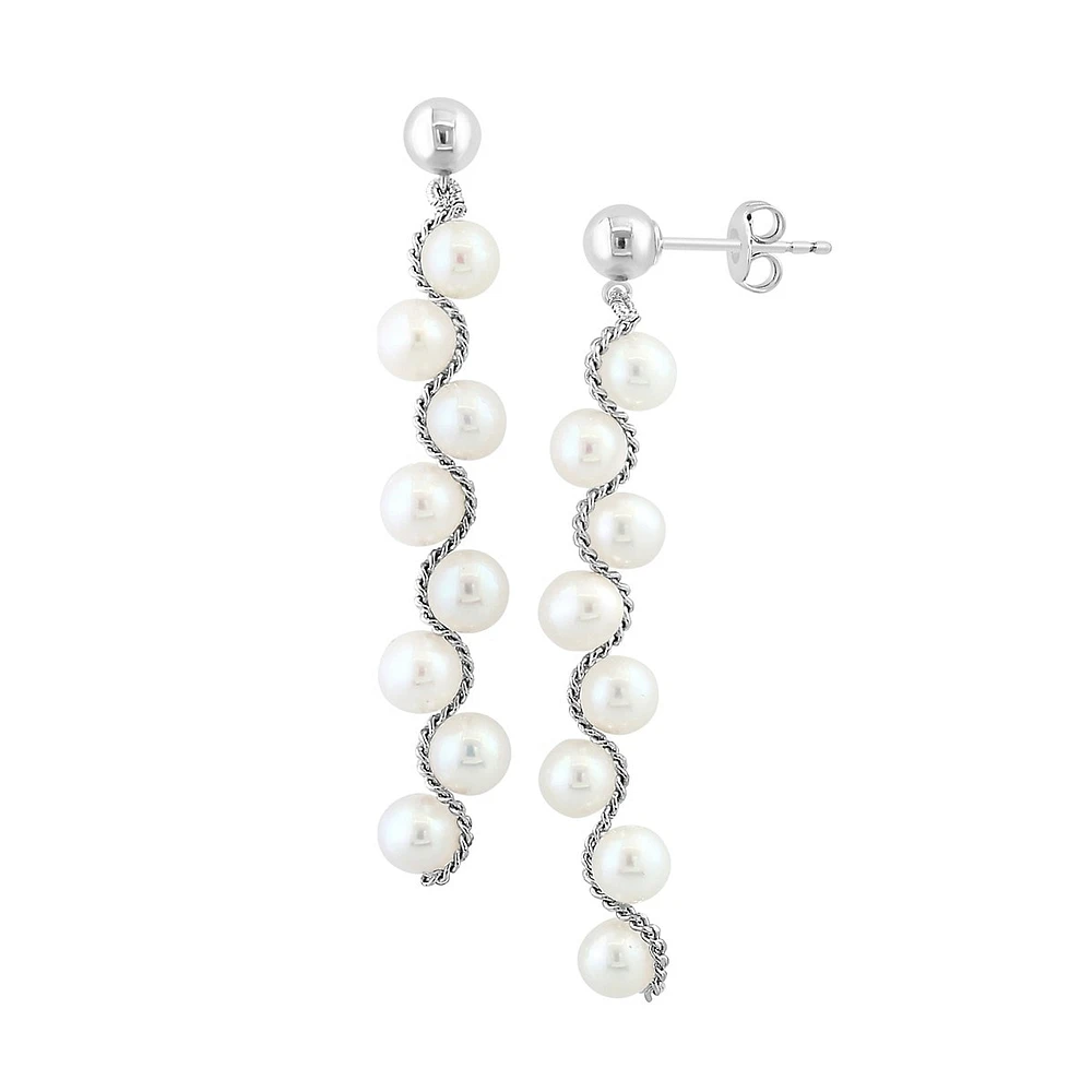 Sterling Silver & 5MM Freshwater Pearl Vine Drop Earrings