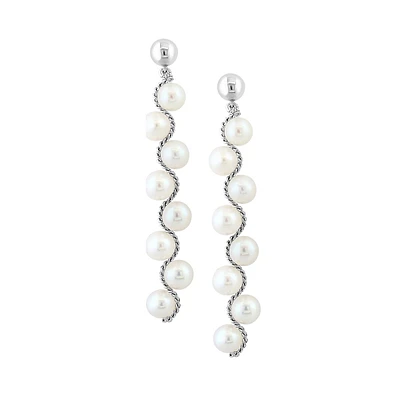 Sterling Silver & 5MM Freshwater Pearl Vine Drop Earrings