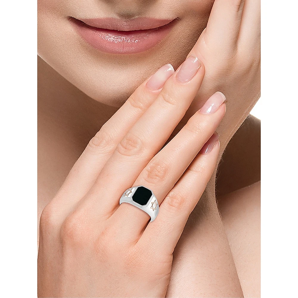 Sterling Silver & Onyx Symbolic Tonneau Ring