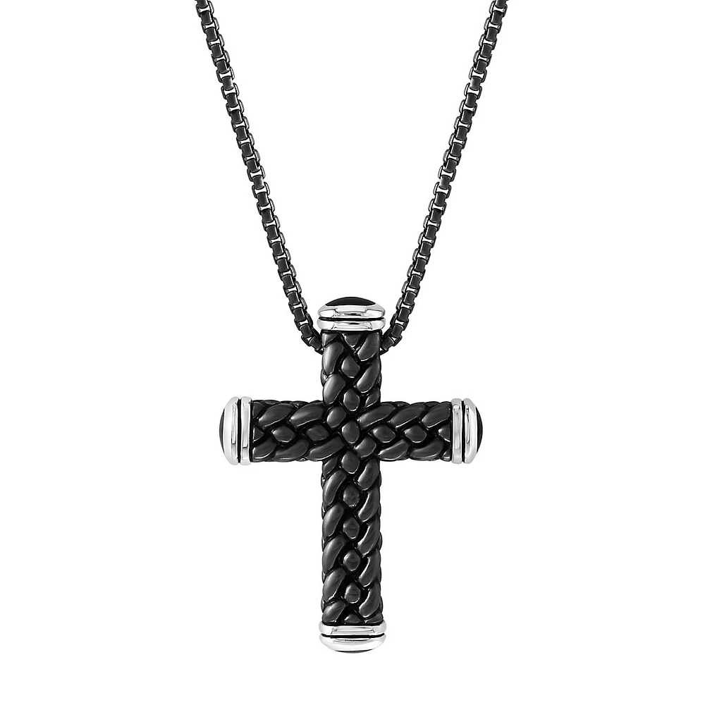 Sterling Silver & Onyx Cross Pendant Necklace