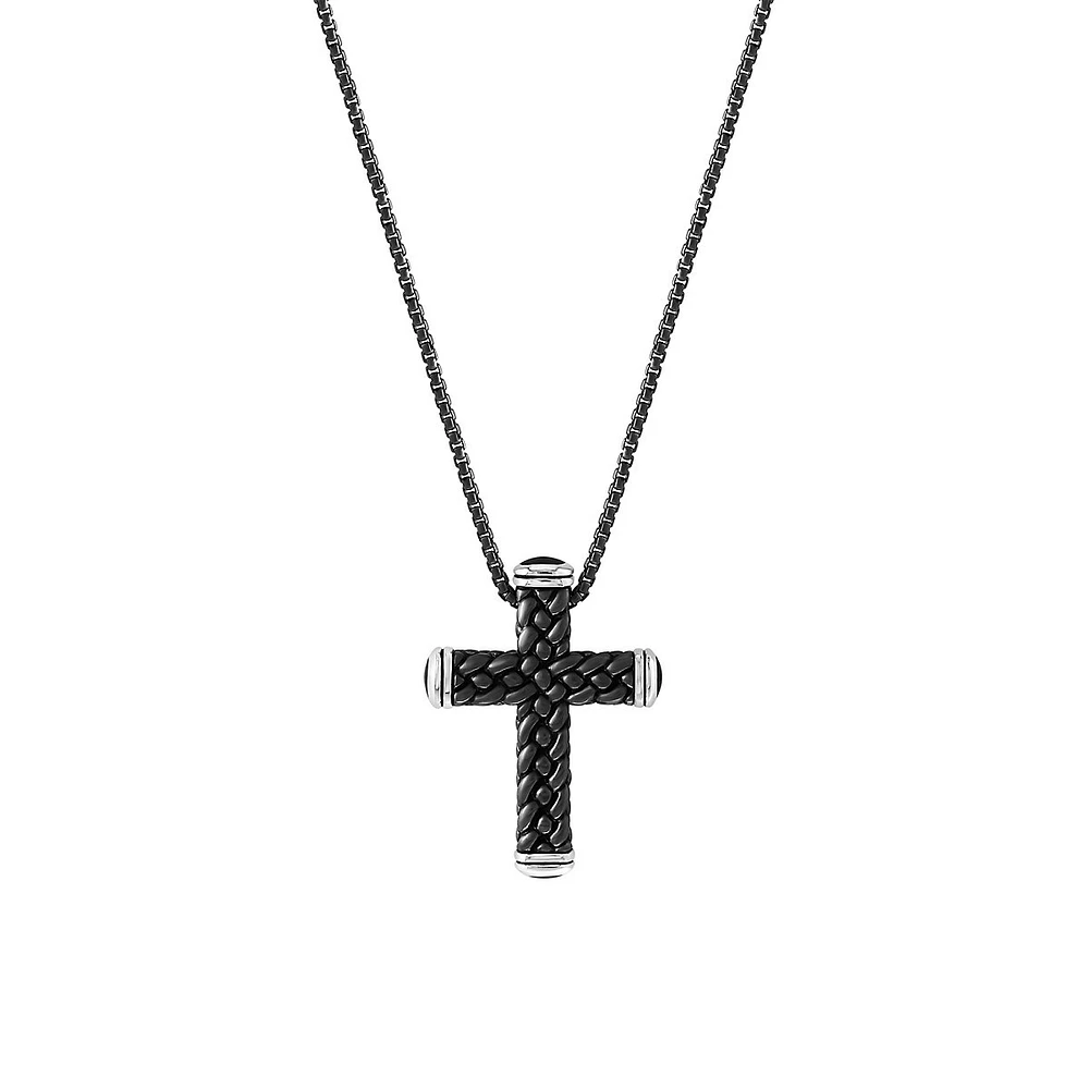 Sterling Silver & Onyx Cross Pendant Necklace