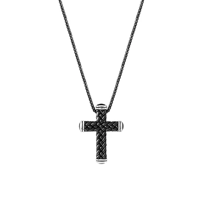 Sterling Silver & Onyx Cross Pendant Necklace